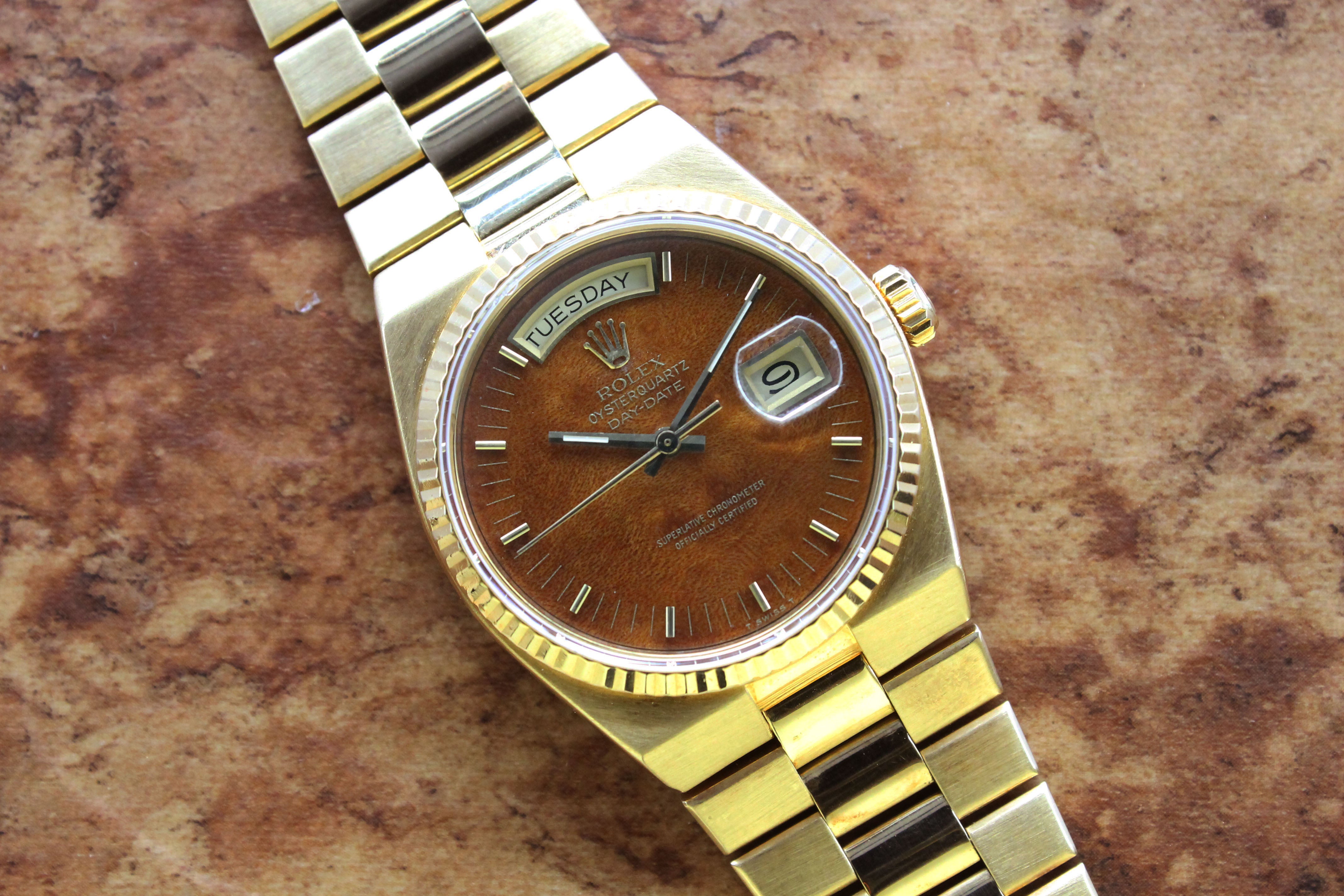 1978 Rolex Oysterquartz Day Date Wood Dial Ref. 19018 (with Papers)