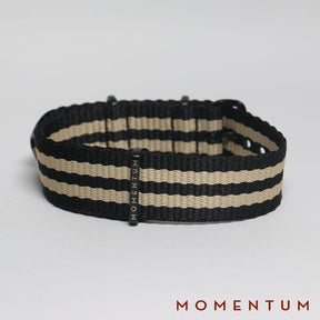 Nato Strap Black & Beige Double Striped - Momentum Dubai